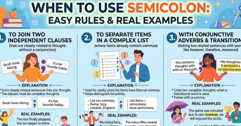 When to Use Semicolon: Easy Rules & Real Examples